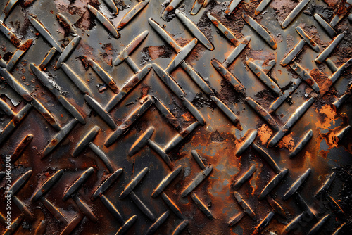 Old rusty metal texture background with diamond plate pattern 