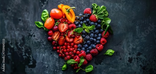 Heart shape made with different vegetables and fruits Vegan Day