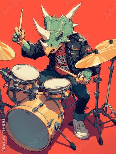 Triceratops Musician Playing Drum photo