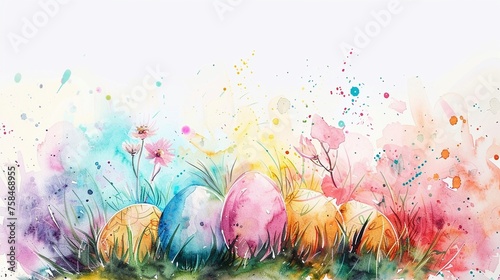 Watercolor drawing with colorful eggs