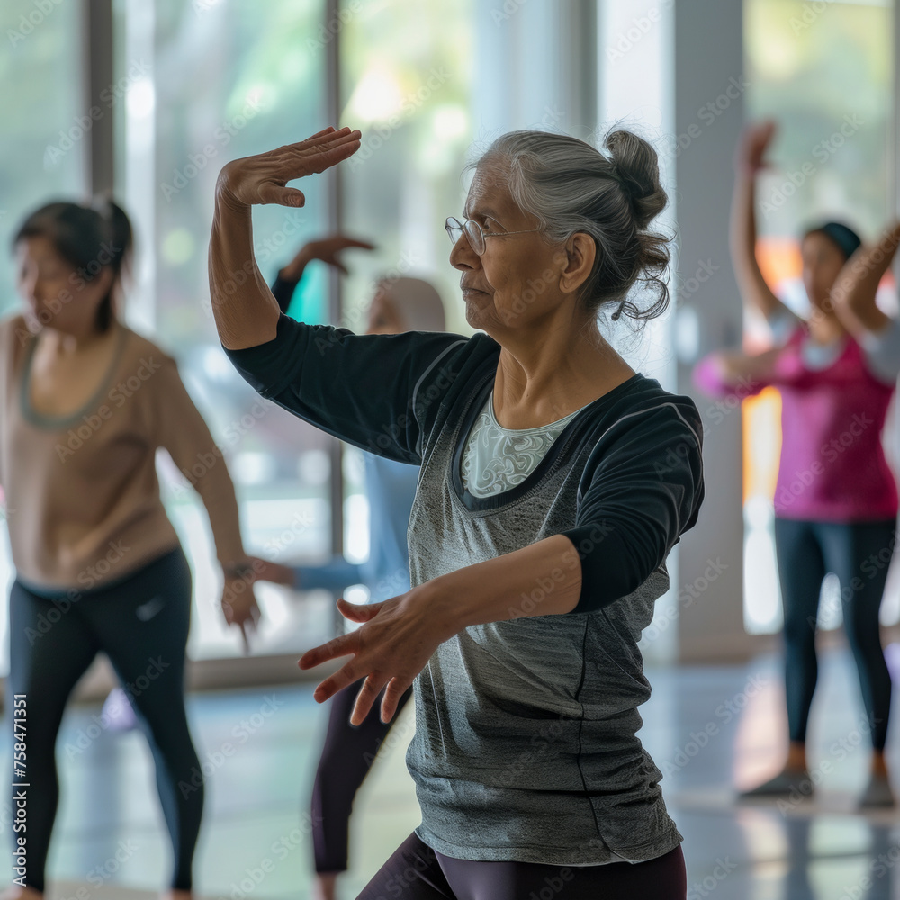 Obraz premium Women of different ages exercising ballet moves in training room Indian.