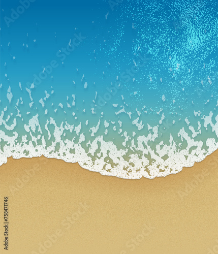 Realistic sandy beach with sea waves from top view vector illustration © polygraphus