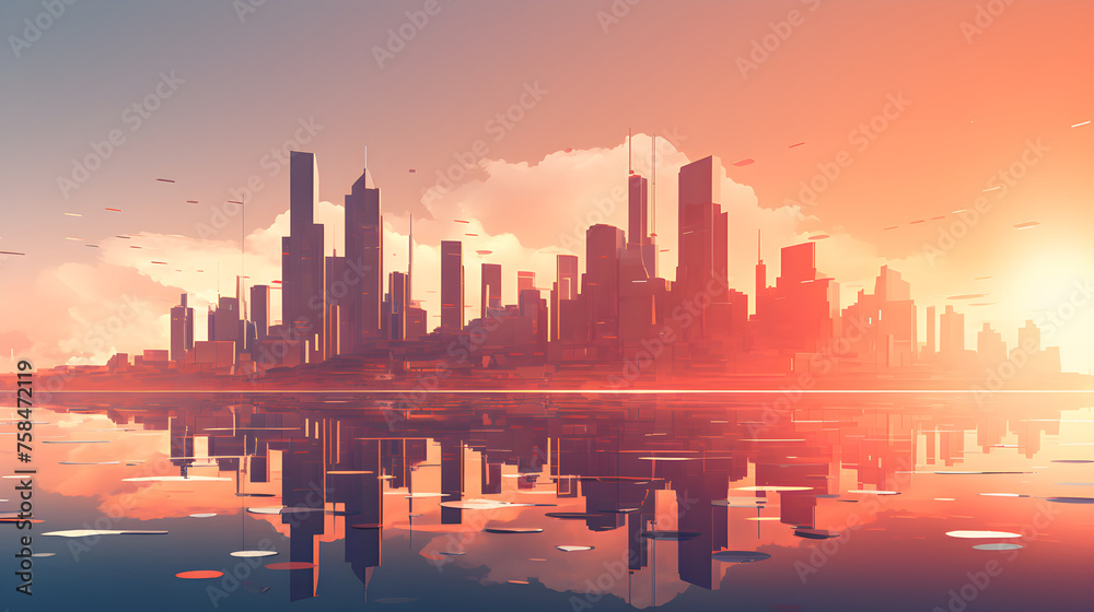 Pastel Sunset Over Sleek, Modern Cityscape: A Journey Through Advanced Technology and Architecture