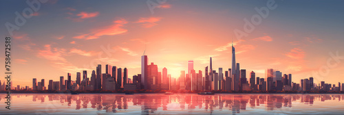 Pastel Sunset Over Sleek, Modern Cityscape: A Journey Through Advanced Technology and Architecture © Manuel