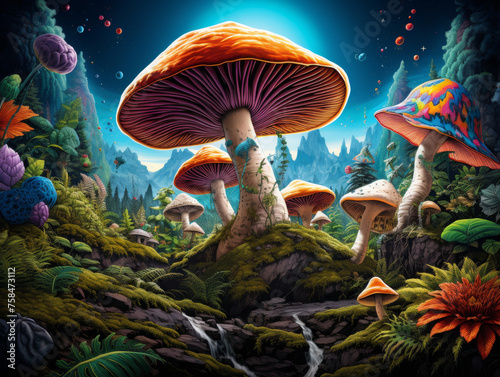 Enchanted Mushroom Forest: Vibrant Fantasy Illustration