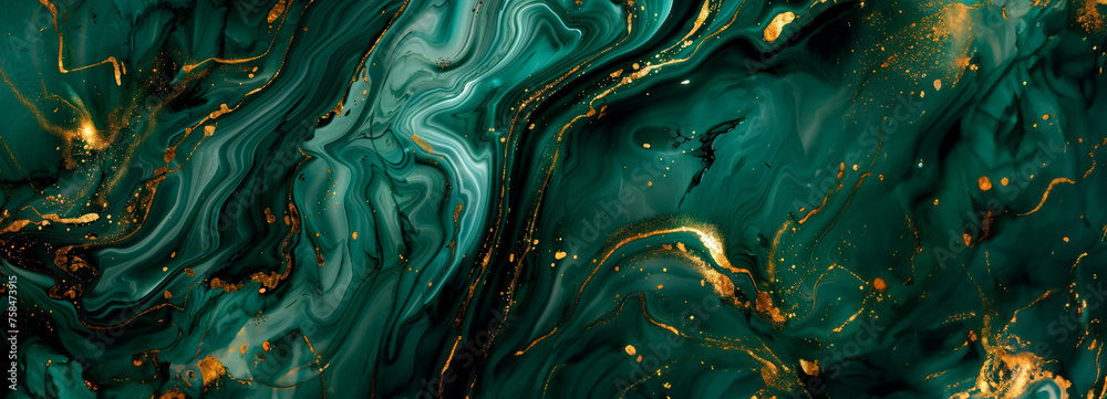 Fluid striations of teal and gold create an opulent marble effect, conveying movement and richness, reminiscent of earth's geological majesty. - obrazy, fototapety, plakaty 