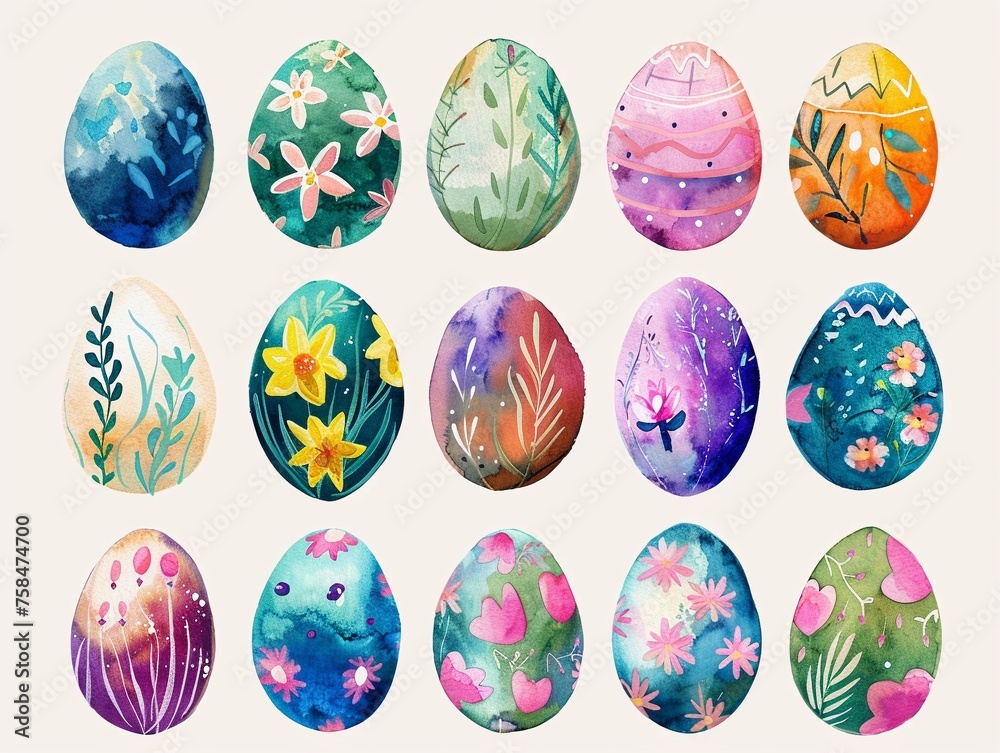 Watercolor easter eggs collection