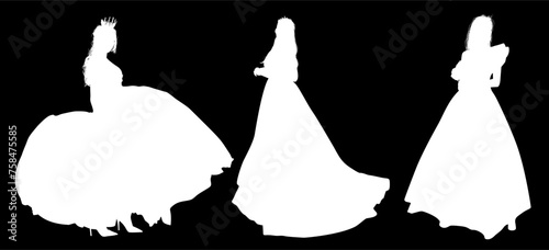 silueta, princesas, xv, boda, vestido de novia, vector, moda, ilustracion, quinceañera, iconos, bride, novia, novios, matrimonio, modelo