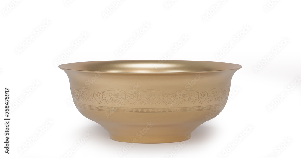 A gold bowl isolated on white background. 3D illustration. A gold bowl isolated on white background. 3D illustration.