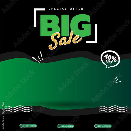 special offer big sale discount template banner with blank space for product sale with abstract gradient black and green background design