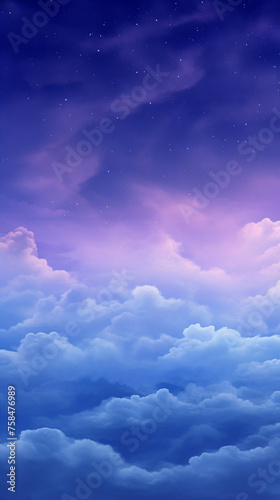 Purple gradient mystical moonlight sky with clouds and stars phone background wallpaper, ai generated	