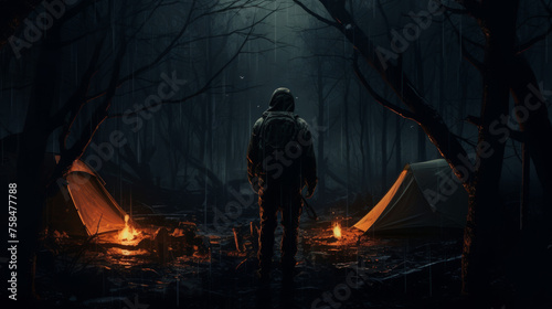 Midnight in the Wilderness: Embracing Solitude and Mystery by the Campfire in the Enigmatic Forest