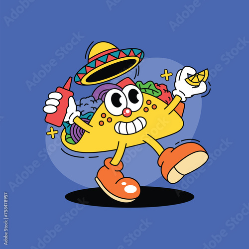 Taco character in classic cartoon style