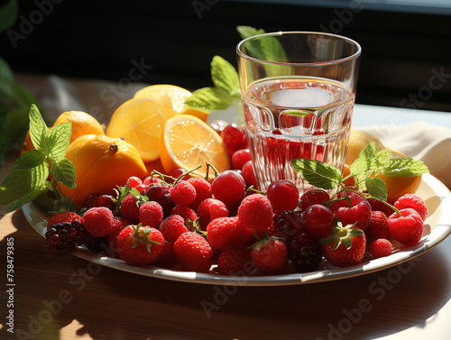 A glass tray with fruits created with Generative Ai