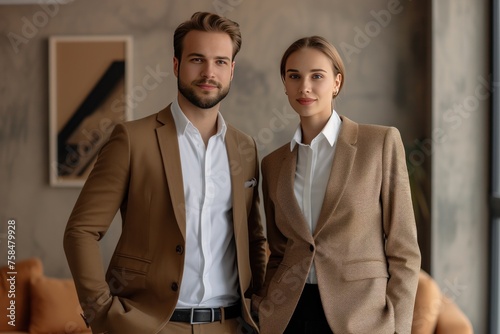 portrait of a couple entrepreneurs in front office