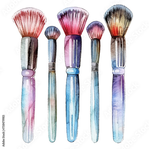 simple vector watercolour set of cute brusher makeup photo