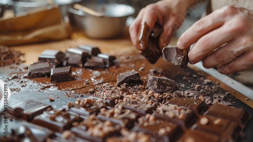chocolate chip cookies, An artisanal chocolate-making workshop with a chocolatier creating delicious treats photography