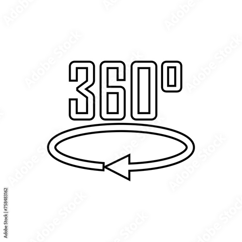 360° Icon. Rotate Arrow, Virtual Reality. Panoramic, Wide Degree Symbol. 