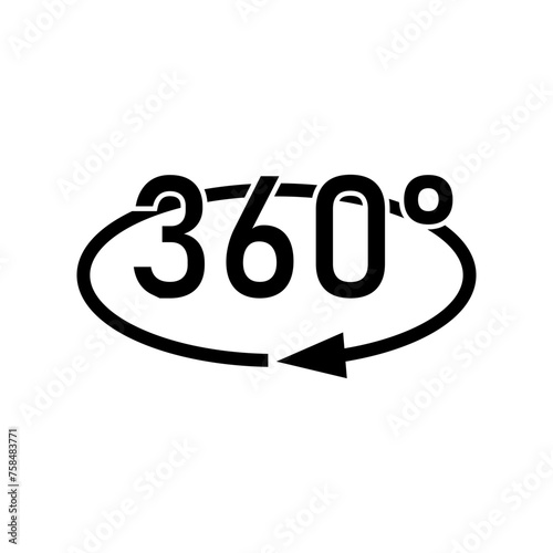 360° Icon. Rotate Arrow, Virtual Reality. Panoramic, Wide Degree Symbol. 