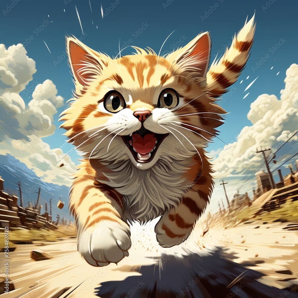 Obraz premium a comic style cat run