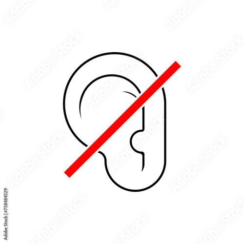 Deaf Icon. Hearing Aid. Earless, Unlisten. Unheard Symbol.    photo