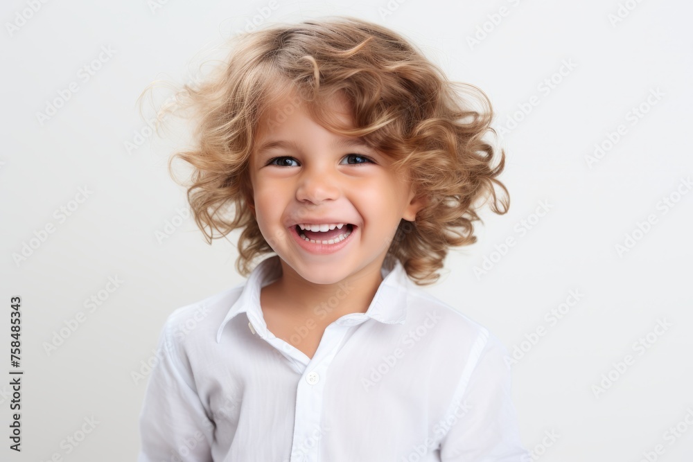 Portrait of a cute little boy with blond curly hair over white background Portrait of a cute little boy with blond curly hair over white background