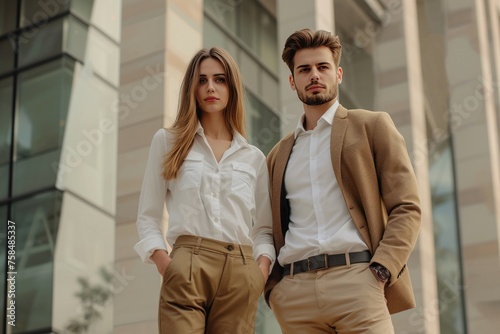 The couple with white and brown suit sets.
