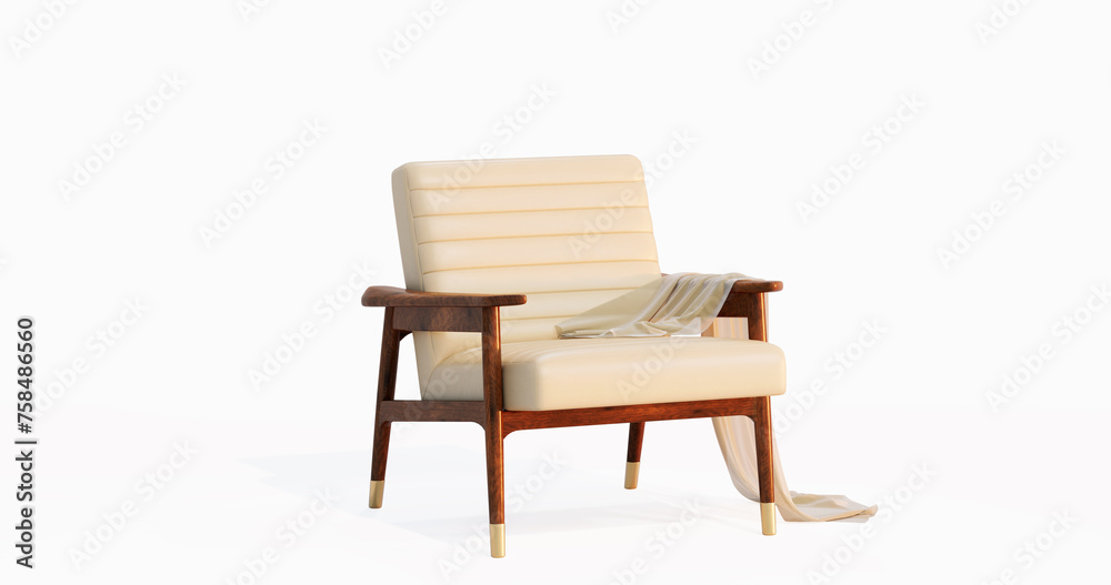 A leather Chair with scarf on white background.3D illustration. A leather Chair with scarf on white background.3D illustration.