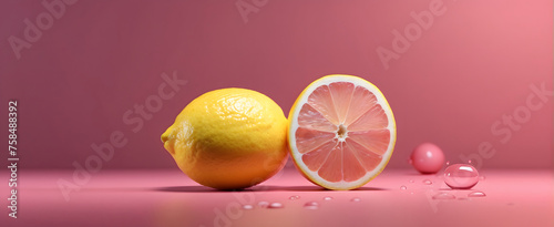 A creative twist on the classic lemon visual, showcasing a lemon with a surprising pink interior, on a soft background photo