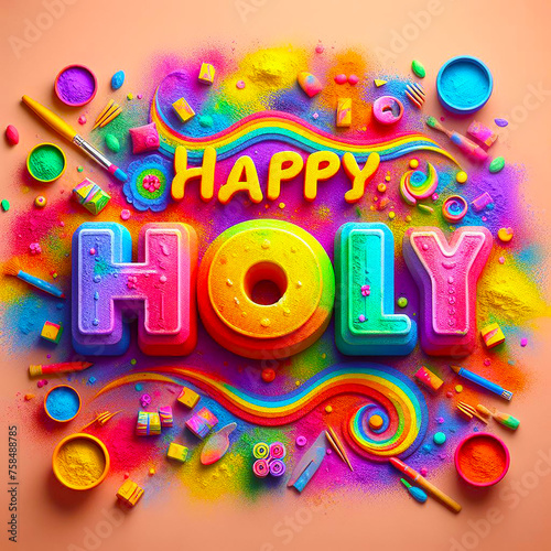 Happy Holi Coloring 3d Text Effect