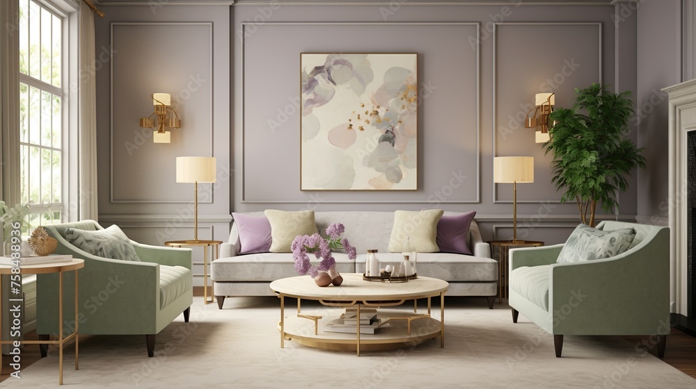 Interior composition of modern trendy living room inspired by scandinavian elegance 