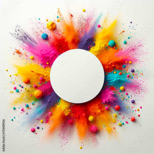 Top view of Holi color on a white background with blank circle