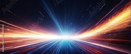 Abstract blue background with glowing rays suggesting energy and movement in space