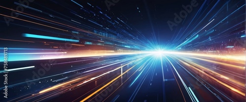 Abstract blue background with glowing rays suggesting energy and movement in space