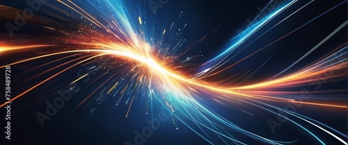 Abstract blue background with glowing rays suggesting energy and movement in space