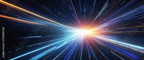 Abstract blue background with glowing rays suggesting energy and movement in space