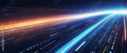 Abstract blue background with glowing rays suggesting energy and movement in space