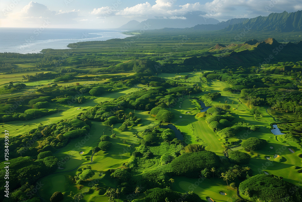 Hawaii golf course country club aerial 
