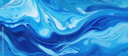 An art piece capturing the fluidity of azure and electric blue marbles in a wind wave pattern, resembling water in motion. Mesmerizing painting