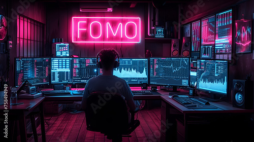 FOMO - Fear of missing out - stock market - crypto - Bitcoin - multiple monitors - stock charts - Wall Street - stock price  photo