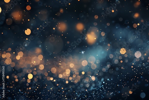 Blue gold tech particle bokeh background.