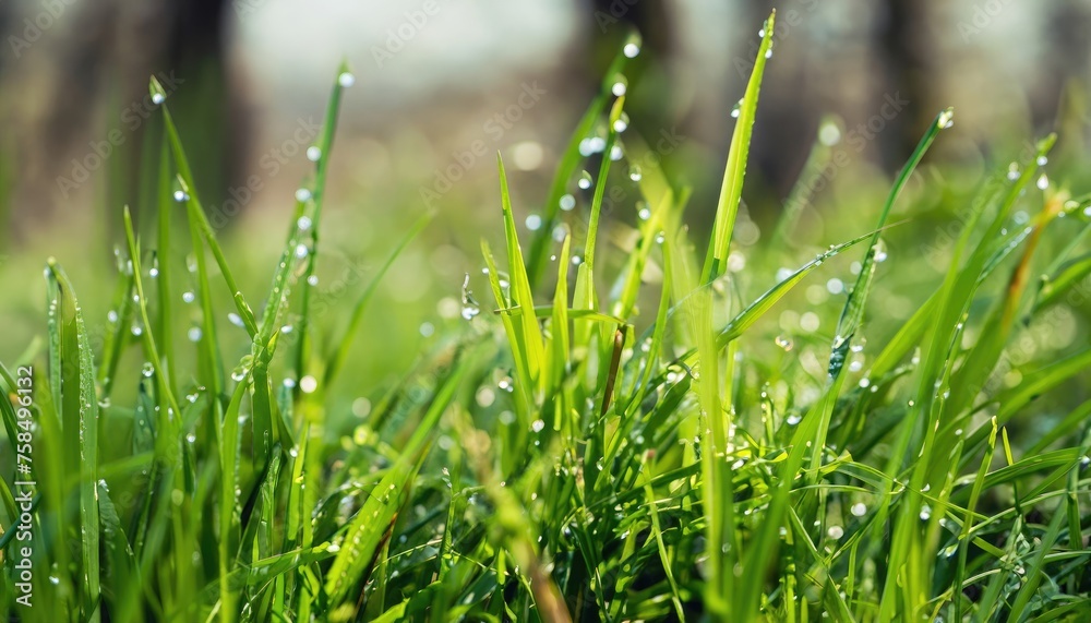 Fresh spring grass with water drops. Natural Background