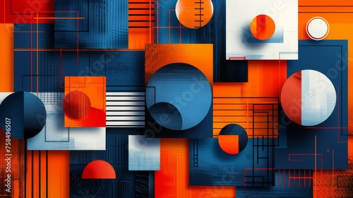 A striking contrast of blue and orange hues in a geometric abstract composition  evoking modernist architectural vibes.