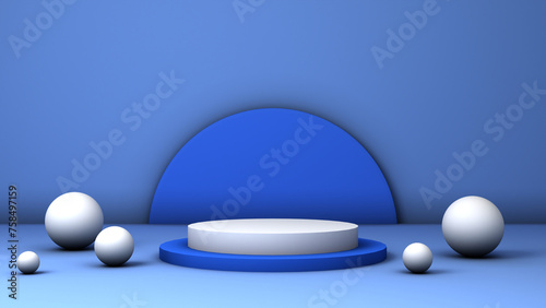 3D Minimal White Podium Mockup in Blue Background Geomteric Shape for Product Display Showcase Render