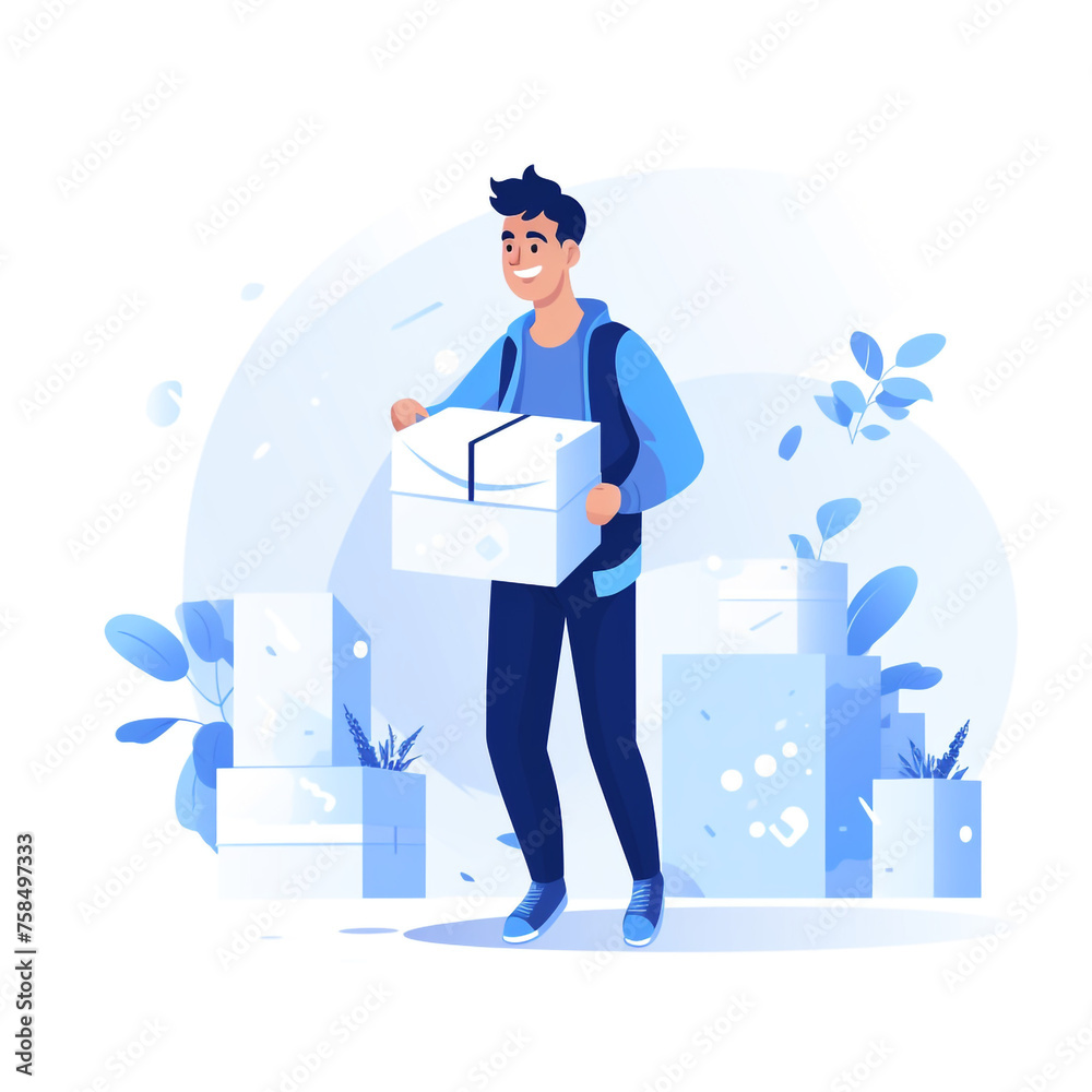 A postal worker delivers a parcel created with Generative Ai A postal worker delivers a parcel created with Generative Ai