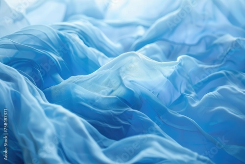 Soft blue fabric waves resembling water - Gentle waves of a soft blue fabric create a tranquil and serene visual, reminiscent of a calm sea or flowing water © Tida