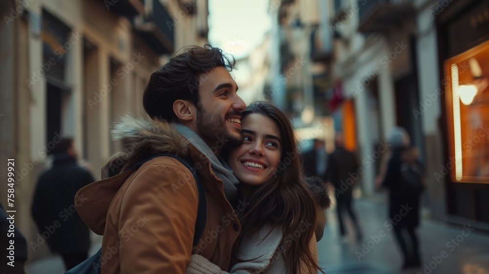 City Adventures, Happy Young Couple Smiling and Enjoying Their Time Exploring the Urban Landscape.