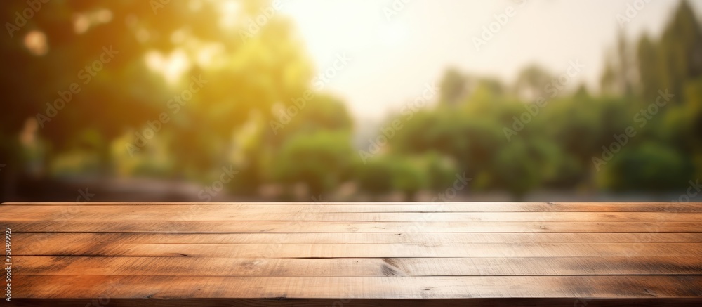 Wooden table empty with blurred background