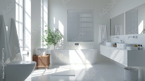 Modern bathroom interior and living room with bathtub © Lab_Photo