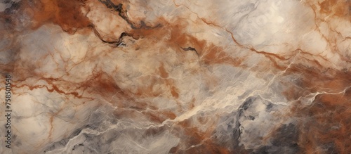 A detailed closeup of a brown and white marble texture resembles a beautiful painting on bedrock, showcasing the artistry of nature in its unique patterns
